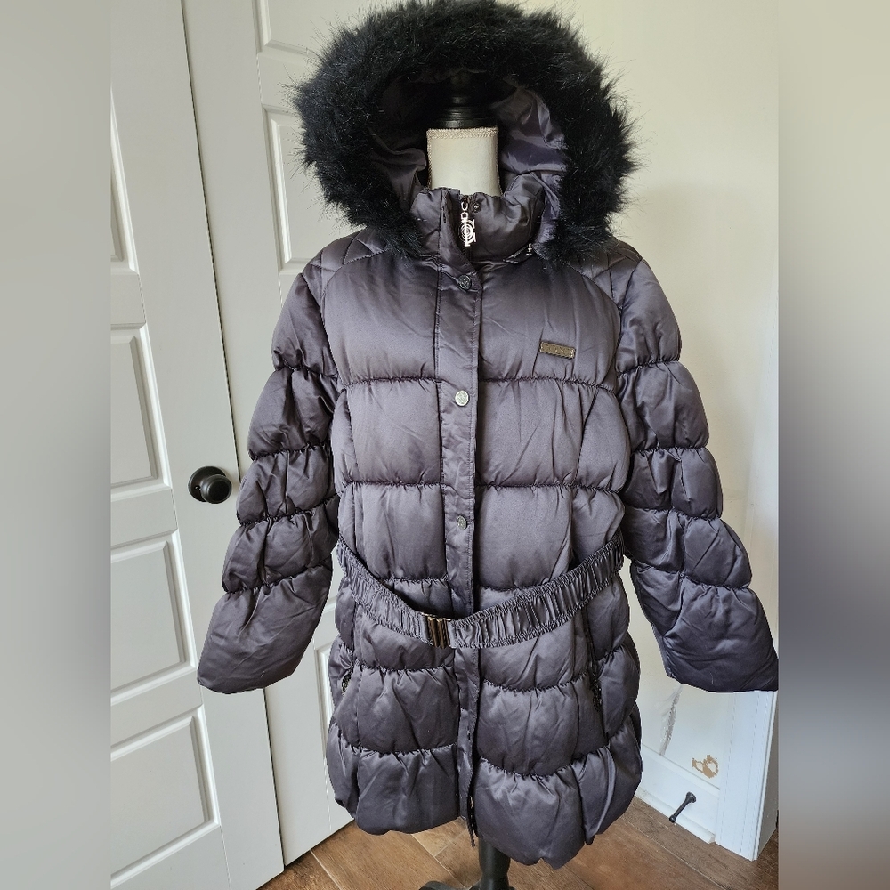 NWT Coogi Faux Fur Polyester Titanium Puffer Coat